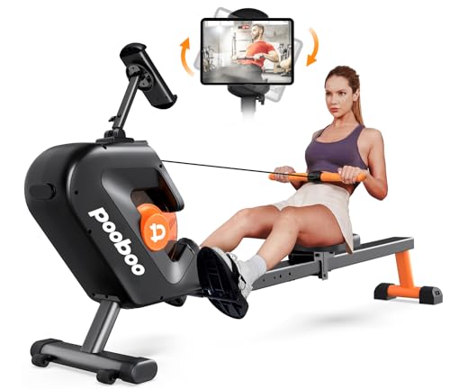 pooboo Rowing Machine, Max 350 LBS Magnetic Rower with LCD Monitor, Tablet Holder, Upgraded Rowing Machines for Home use