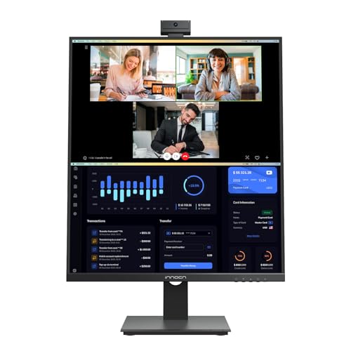 INNOCN 28 Inch 16:18 SDQHD 2560 x 2880p Computer Vertical Monitor with 2.0MP Webcam with Mic, Height/Pivot Adjustable Stand, Speakers, 98% DCI-P3, HDR 10, Black - 28C1Q