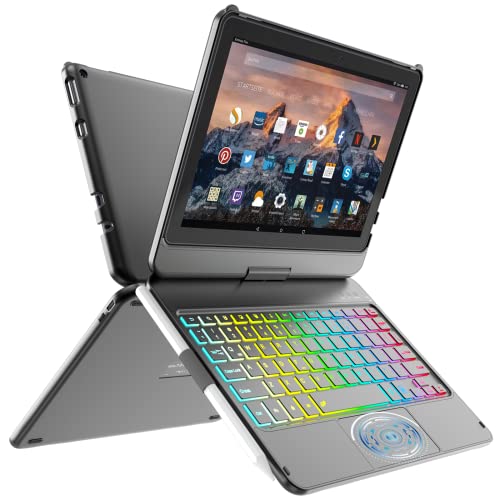 COO Keyboard Case for All-New Fire HD 10/ 10 Plus Tablet (11th Generation 2021 Release) 10.1', 360° Rotatable-7 Colors Backlit Touchpad Keyboard with Pencil Holder for Fire HD 10 Tablet