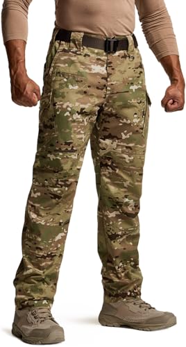 CQR Men's Tactical Pants, Water Resistant Ripstop Cargo Pants, Lightweight EDC Work Hiking Pants, Outdoor Apparel, Duratex Mag Pocket Print Utility Camo, 46W x 30L