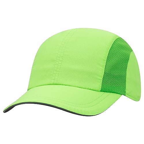 The Hat Pros | Reflective 6 Panel Running Hat | Soft Crown Low-Fitting Cap | Moisture Wicking Quick Dry (Neon Green)