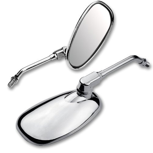 MMG Universal Fit Adjustable Mirror Set, 8mm RH/RH Thread (M8/1.25), Chrome Oval Shape, Motorcycle Scooter (0809)