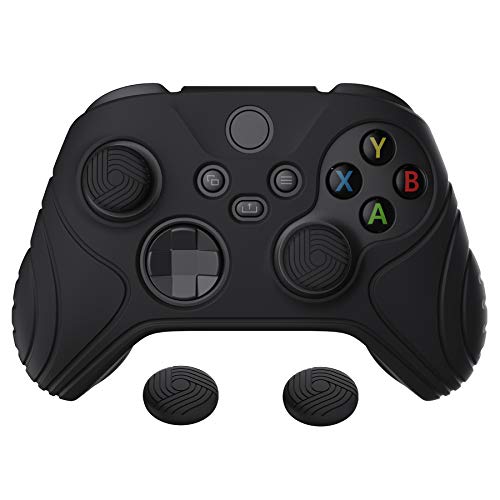 eXtremeRate PlayVital Samurai Edition Black Anti-Slip Controller Grip Silicone Skin for Xbox Core Wireless Controller, Ergonomic Protective Case Cover for Xbox Series S/X Controller w/Thumb Grips