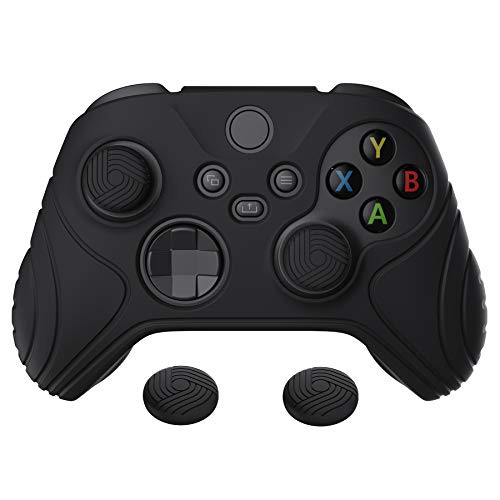 eXtremeRate PlayVital Samurai Edition Black Anti-slip Controller Grip Silicone Skin for Xbox Core Wireless Controller, Ergonomic Protective Case Cover for Xbox Series S/X Controller w/Thumb Grips