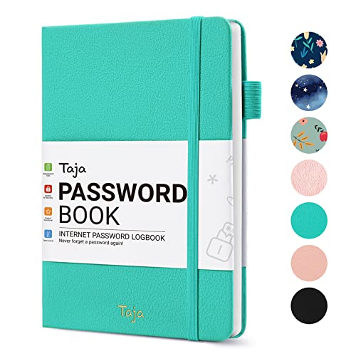 Taja Password Keeper Book with Alphabetical Tabs，Small Password Books for Seniors, Password Notebook for Internet Website Address Log in Detail, Password Logbook to Help You Stay Organized - Aquamarine