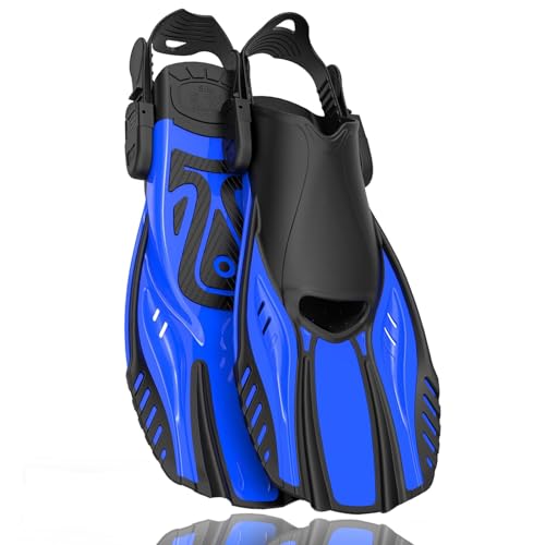 Otowaving Snorkel Fins,Swim Fins Travel Size Short Snorkeling Diving Fins Adjustable Open Heel Swim Flippers Scuba Fins for Lap Swimming Adult Men Women Snorkeling Diving Scuba