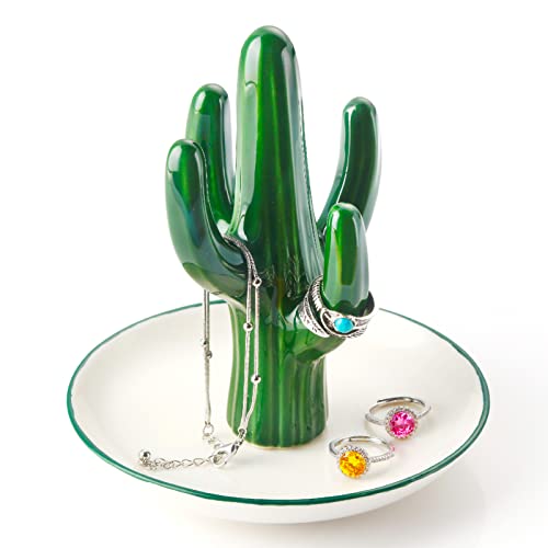PUDDING CABIN Cactus Ring Holder Green Jewelry Dish for Rings Earrings Bracelets Necklace Organizer, Cactus Gift for Women Birthday/Wedding/Graduation/Christmas/Valentines, Room Decor Aesthetic