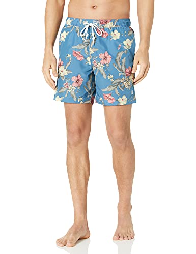Original Penguin Men's Large Floral Print Swim Short, Copen Blue, Medium