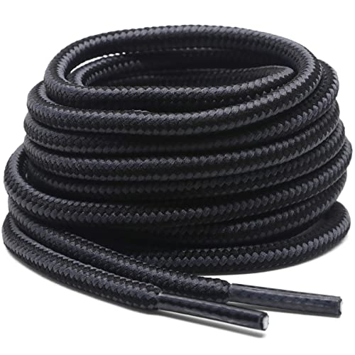 DELELE 2 Pair Round Boot Laces Outdoor Hiking Walking Shoelaces Rope Dark Gray Black Striped Shoe Lace Work Shoe Strings 55 inches