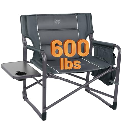 TIMBER RIDGE XXL Upgraded Oversized Directors Chairs with Foldable Side Table, Detachable Side Pocket, Heavy Duty Folding Camping Chair up to 600 Lbs Weight Capacity (Gray) Ideal Gift