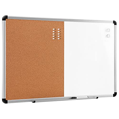 Amazon Basics Combo Magnetic Whiteboard Dry Erase Board/Cork Board, White/Yellow, 36' x 24'