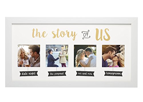 Kate & Milo ‘The Story of Us’ Wedding Collage Picture Frame, Our Love Story Keepsake, Engagement, Bridal Shower or Wedding Gift for Couple, Wall Mount Photo Frame, 4' x 4' Photo Inserts, White