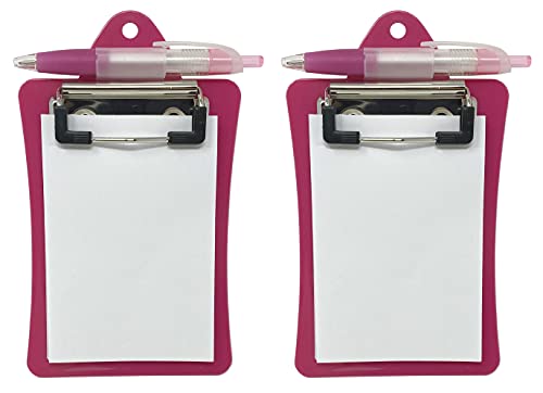Clipco Mini Clipboard with Magnetic Back Includes Paper Pad and Pen (2-Pack) (Pink)