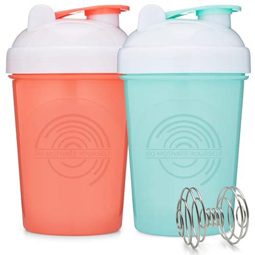 GOMOYO [2 Pack] 20-Ounce Shaker Bottle (Coral, Mint) | Protein Shaker Cup 2-Pack with Agitators | Protein Shaker Bottle Set is BPA Free and Dishwasher Safe