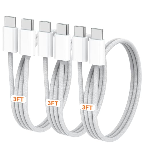 Sundix USB C Cable, (3ft, 3Pack) USB C to USB C Charging Cable, 60W/3A Fast Type C Nylon Braided Cord Compatible with iPhone 15/15 Pro/15 Pro Max/15 Plus, iPad Pro 2021, Air5, MacBook Pro 2020