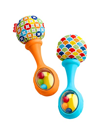 Fisher-Price Baby Newborn Toys Rattle 'n Rock Maracas, Set of 2 Soft Musical Instruments for Babies 3+ Months, Blue Orange