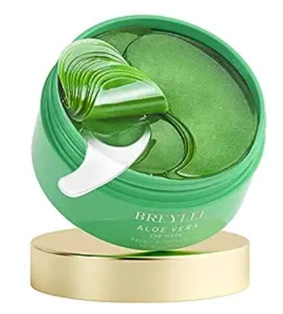 BREYLEE Aloe Vera Eye Masks - 60 Pcs - Reduce Puffy Eyes & Dark Circles, Firm & Improve Under Eye Skin, Pure Natural Extracts for Youthful Appearance & Reduction of Fine Lines and Wrinkles.