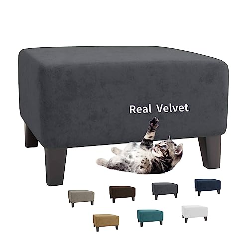 MAXIJIN Velvet Ottoman Slipcover Small Stretch Square Rectangle Footstool Slipcover Folding Storage Ottoman Covers for Living Room with Elastic Bottom (Ottoman Small, Gray)