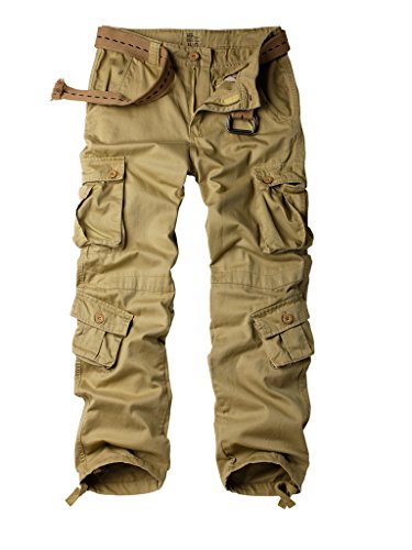 AKARMY Men's Casual Cargo Pants Military Army Camo Pants Combat Work Pants with 8 Pockets(No Belt) Khaki 36