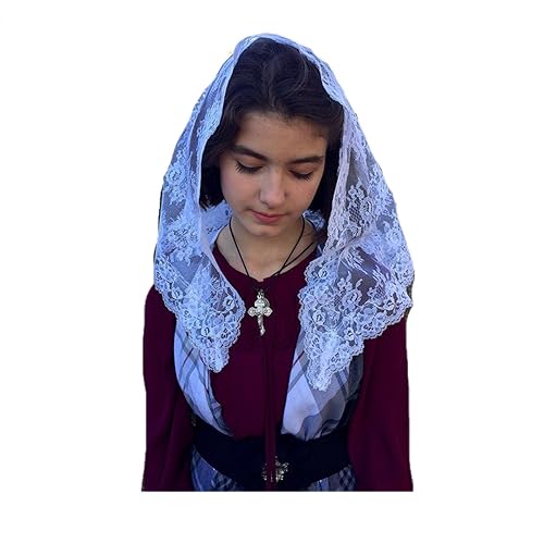 White veil lace mantilla Catholic church chapel First Communion Mass Med-WN