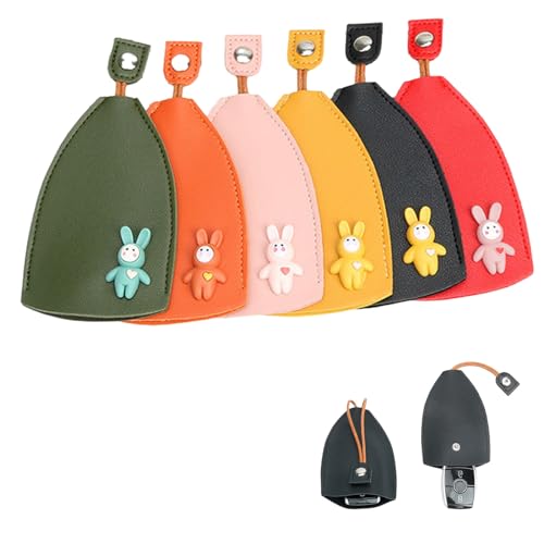 6PCS Protective Pull Out Key Case Leather Key Holder,Pull Out Car Keys Case for Women,Personalized Protective Key Case Car Keys (Rabbit)