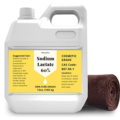 12 Ounce Sodium Lactate for Soap Making & Lotions, Premium Sodium Lactate Liquid, 60% Concentration, Cosmetic Grade, Moisturize Anti-Aging, Makes Soap Harder and Unmold Faster