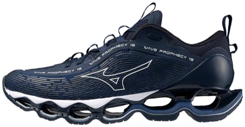 Mizuno Men's Wave Prophecy 13 Running Shoe, Navy Peony/White, 11