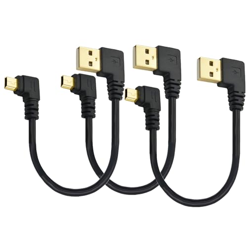 Herfair Mini USB Cable Right Angle USB to Mini USB Cable Short Mini USB Charger Cable for Dash Cam/Rearview Mirror/Sat Nav/Camcorders/Cameras/Hard Drive (6-in, 3-Pack)