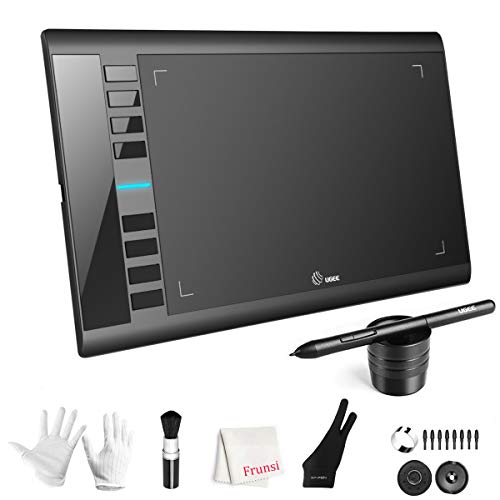 Graphics Drawing Tablet, UGEE M708 10 x 6 inch Large Drawing Tablet with 8 Hot Keys, Passive Stylus of 8192 Levels Pressure, UGEE M708 Graphics Tablet for Paint, Design, Art Creation Sketch Black