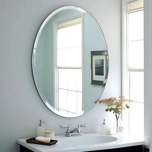 USHOWER 20'x28' Frameless Oval Wall Mirror for Bathroom/Vanity, Beveled Edge, Simple & Elegant Look