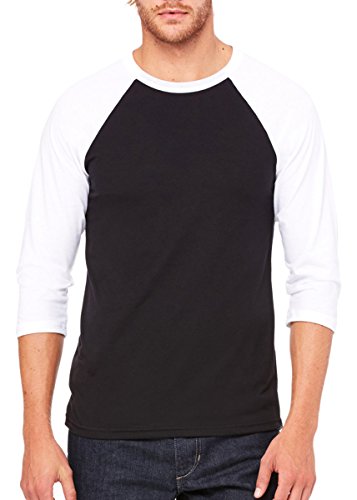 Bella + Canvas Unisex 3/4-Sleeve Baseball T-Shirt, Medium, Black/White