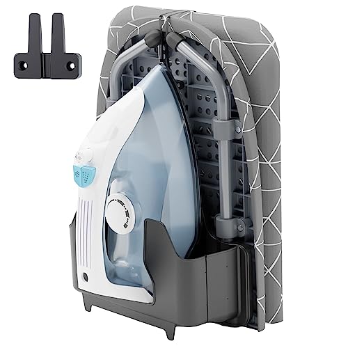 XABITAT Table Top Ironing Board W/Wall Mount | D-crease | Portable Space Saving Mini Laundry Room Iron Board | Foldable Small Ironing Board with Iron Holder | Grey