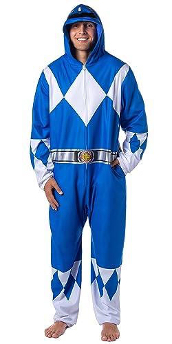 INTIMO Power Rangers Mens' Blue Character Color Sleeper Union Suit Costume Sleep Pajama (Small/Medium)