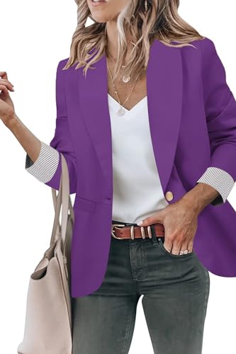 Genhoo Womens Blazer for Work Professional Open Front Blazer Jacket with Shoulder Pads Purple XL