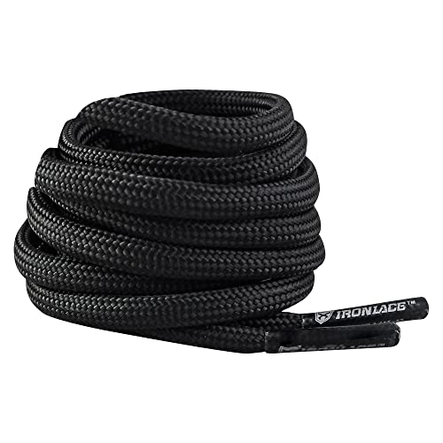 IRONLACE Paracord 550 Heavy-Duty Boot & Shoe Laces, Stretchable Nylon, 550-Pound Breaking Strength, Midnight Black, 63-Inch, 1-Pair