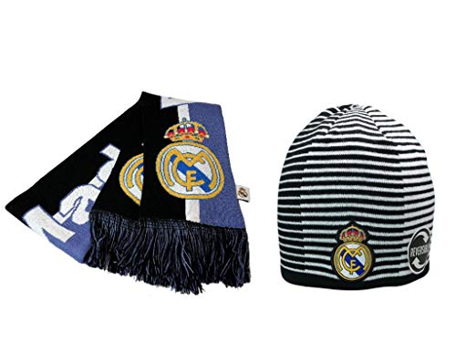 Icon Sports Real Madrid Officially Licensed Soccer Scarf & Beanie 01-4 Black