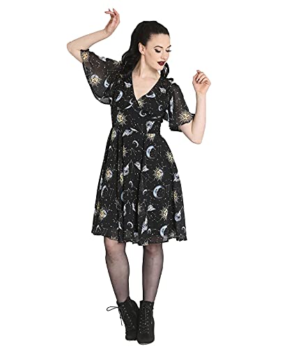 Hell Bunny Solaris Sun Moon Stars Gothic Wicca Plus Size Chiffon Dress XS-4XL - Black (2XL)