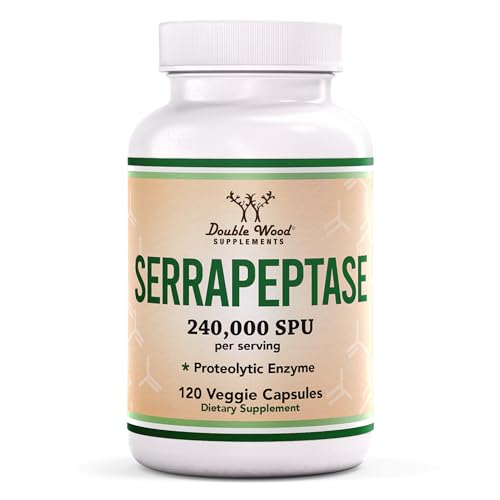Serrapeptase 240,000 SPU Max Potency (120 Veggie Capsules) Proteolytic Enzyme for Sinus, Respiratory and Joint Health (Non-GMO, Gluten Free, Vegetarian Safe) by Double Wood
