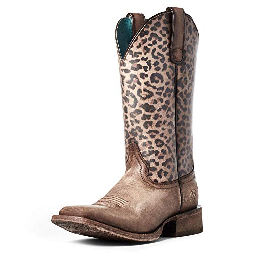 Ariat Womens Circuit Savanna Western Boot Naturally Distressed Brown/Leopard Print 8