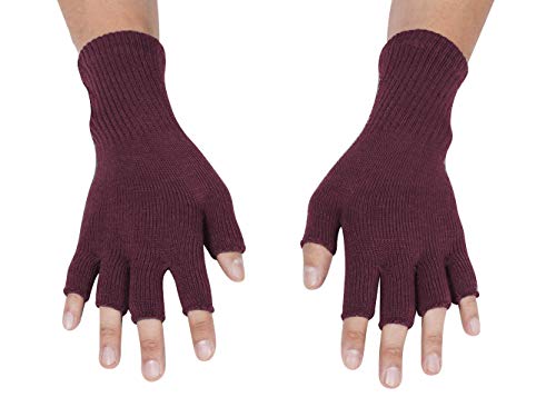Gravity Threads Unisex Warm Half Finger Stretchy Knit Fingerless Gloves, Burgundy