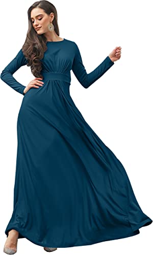 KOH KOH Plus Size Womens Long Full Sleeve Sleeves Flowy Empire Waist Fall Winter Modest Formal Floor Length Abaya Muslim Bridesmaid Bridal Gown Gowns Maxi Dress Dresses, Blue Teal XL 14-16