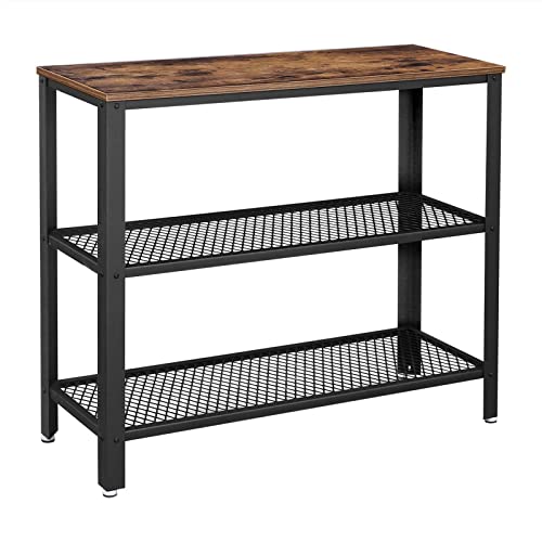 VASAGLE 40' Industrial Console Table, 3 Tier Entryway Table with Storage Shelf, Narrow Sofa Table for Living Room, Hallway, Entrance Hall, Corridor, Bedroom, Rustic Brown and Black ULNT81BX