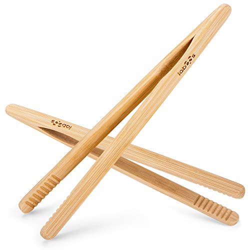 Reusable Classic Bamboo Toast Tongs - Wood Cooking Tong,Ideal for Toaster,Fruits, Bread & Pickles, Kitchen Utensil For Cheese Bacon Muffin Fruits Bread - 8' Long | Set of 2