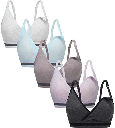 Suekaphin 5Pack Nursing Bra Deep V Neck for Breastfeeding,Seamless Maternity Bralette Wirefree Padded Cup Nursing Bra,XLarge,Sort CC-A
