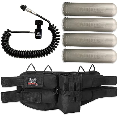 Maddog 4+1 Paintball Harness Pod Pack with (4) Paintball Pods and Quick Disconnect Paintball Tank Remote Coil Combo | Compressed Air (HPA) & CO2 Compatible - Smoke