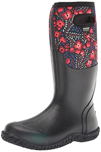 Bogs Women's Mesa Rain Boot, Super Flowers Print-Black, 7