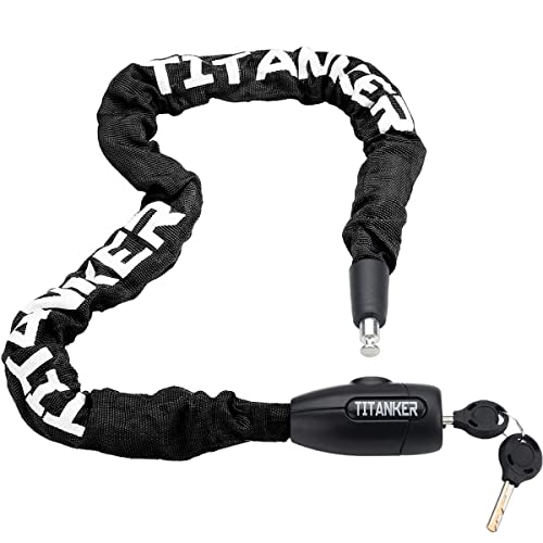 Titanker Bike Chain Lock, Security Anti-Theft Chain Lock for Motorcycle, Bicycle, Door, Gate, Fence, Grill (6mm, 8mm, 10mm Thick Chain) (Black-8mm Chain)