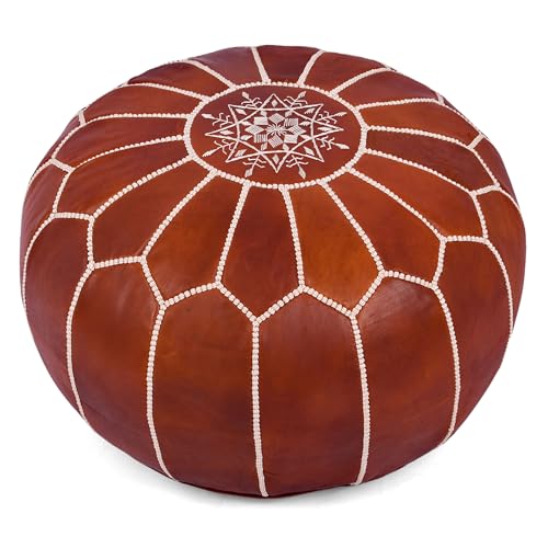 Marrakesh Gallery Genuine Leather Round Pouf Unstuffed - Moroccan Ottoman Footstool, Footrest Cover - Boho Decor - Bohemian Living Room, Bedroom, Kids Room, Gift & Wedding