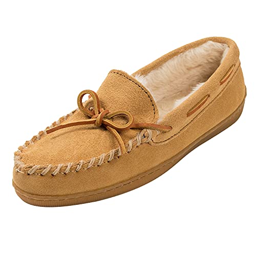 Minnetonka Women’s Hardsole Tan Pile-Lined Moccasin Slippers 7 W