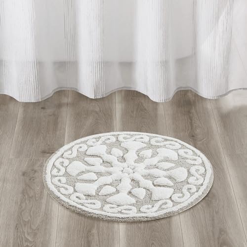 Madison Park Casablanca 100% Cotton Tufted Bathroom Rugs Luxurious Plush Medallion Floral Pattern Bath Mat Absorbent, Quick Dry, Spa Design Shower Room Décor, Round 25', Taupe